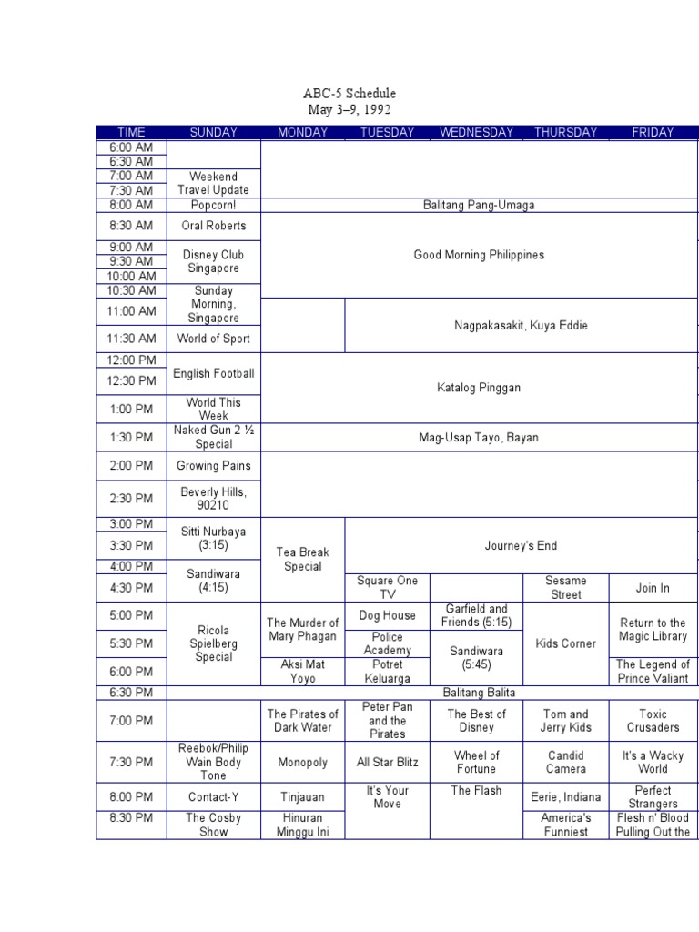 ABC-5 Program Schedule (Week 12) | PDF