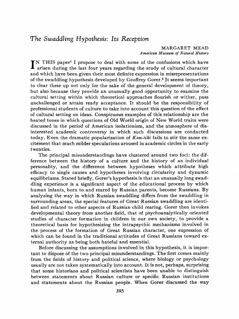 MEAD1954American Anthropologist The Swaddling Hypotheses and Its