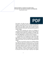 Comentario y explicación del proyecto de ley de educación superiore Ley de Educacion Superior Comentado y Explicado Segunda Version