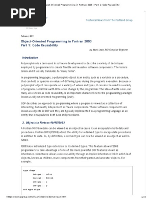 Object Oriented Programming In Fortran 03 Part 1 Code Reusability Subroutine Object Oriented Programming Free 30 Day Trial Scribd