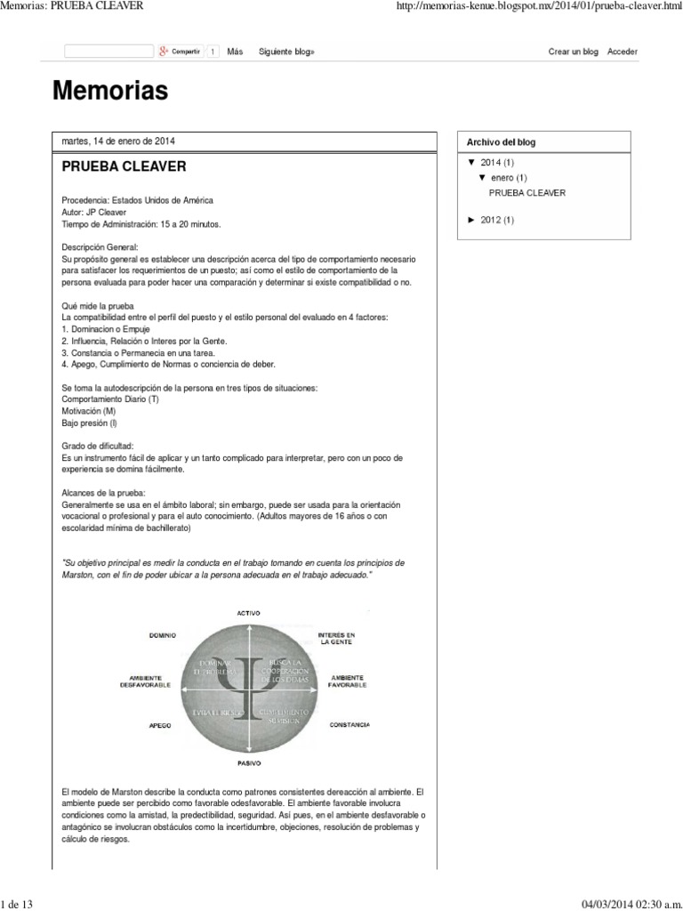 Evaluación de la Prueba Cleaver en Selección Laboral | PDF ...