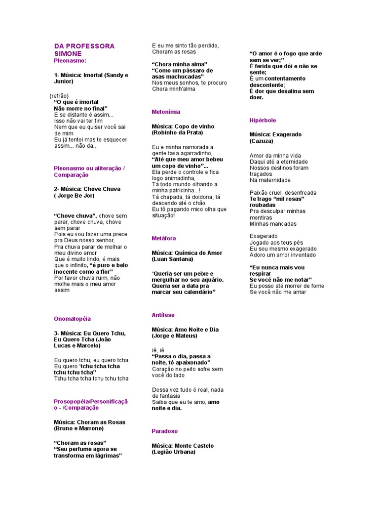 Figuras De Linguagem Em Musicas Atuais 2019