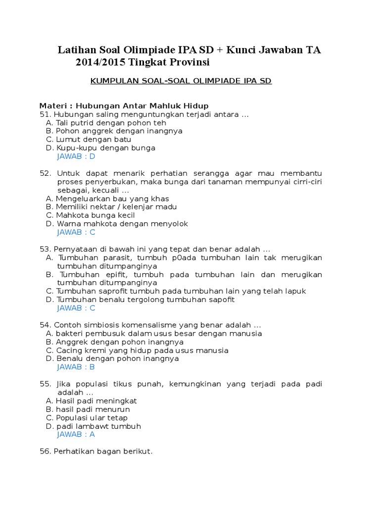 Soal Usbn Materi Rangka Manusia Ipa Sd Pdf