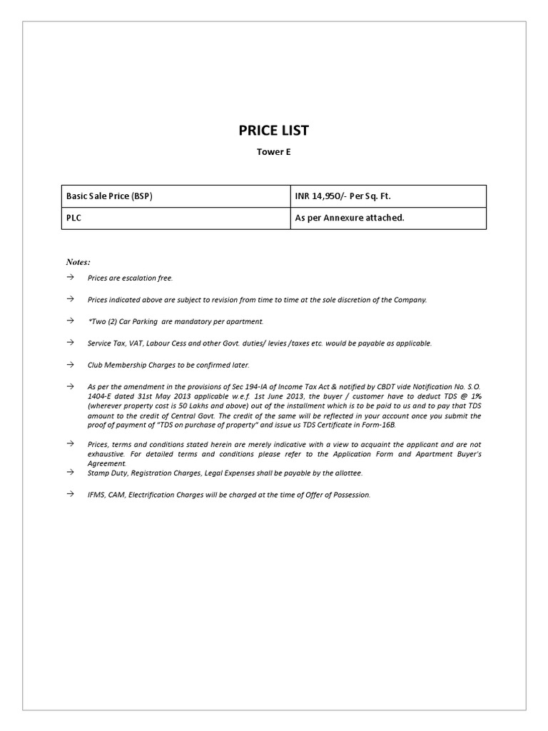 Tower E Price List and PLC Details | PDF | Finance & Money Management