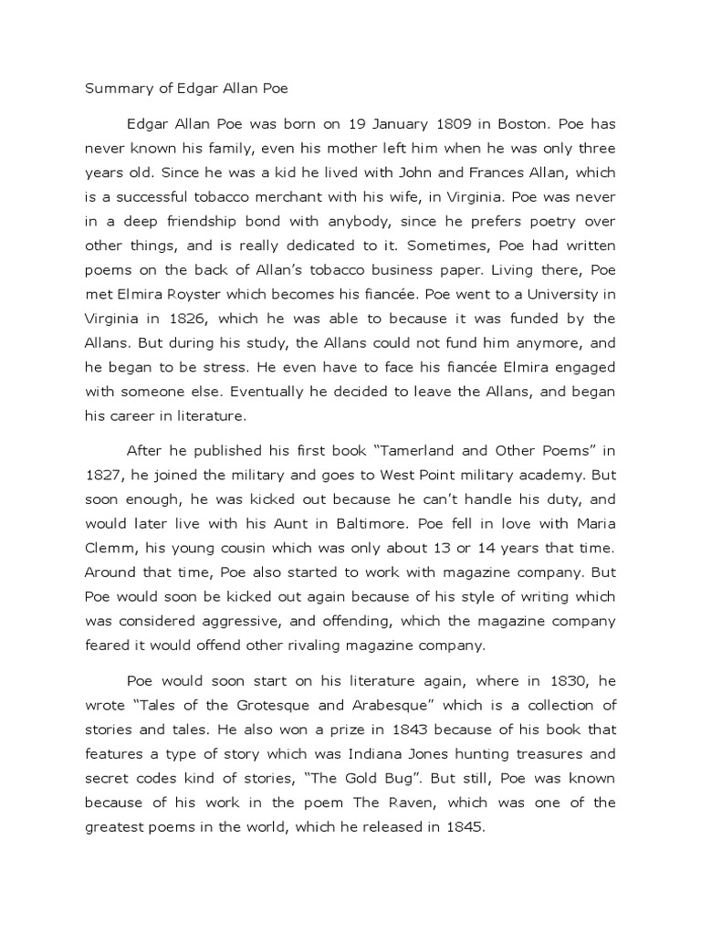 Summary of Edgar Allan Poe PDF The Raven Edgar Allan Poe