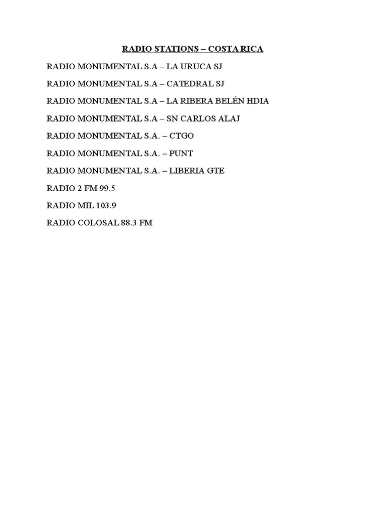 Radio Stations Costa Rica | PDF | Radio | Broadcasting