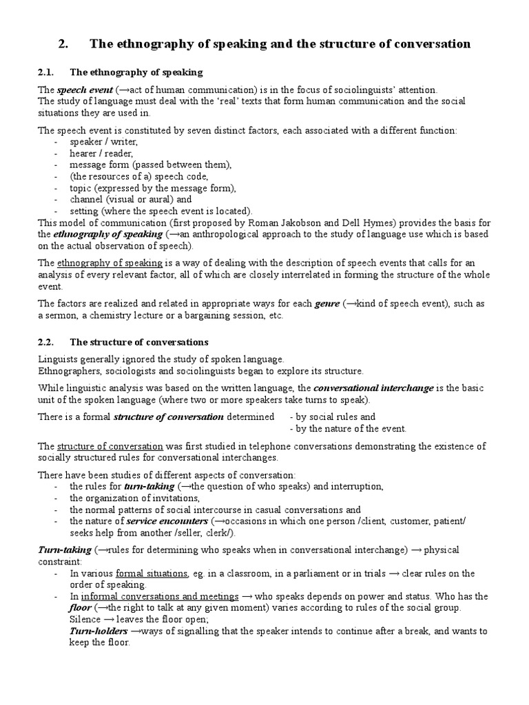 The Ethnography of Speaking and The Structure of Conversation | PDF ...