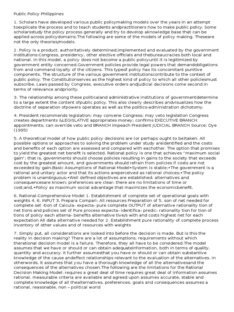 Public Policy Models in the Philippines | PDF | Policy | Rationality