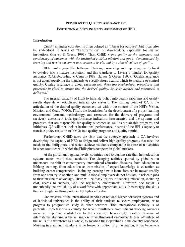 Quality Assurance in Higher Education | PDF | Academic Degree | Quality ...