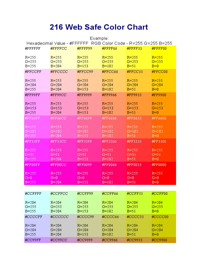 216  Safe Color Chart PDF