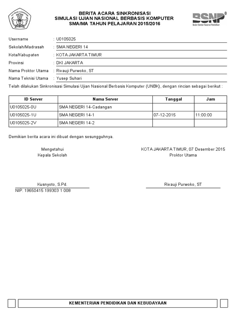Berita Acara Ujian Nasional Berbasis Komputer (UNBK) 2015_2016