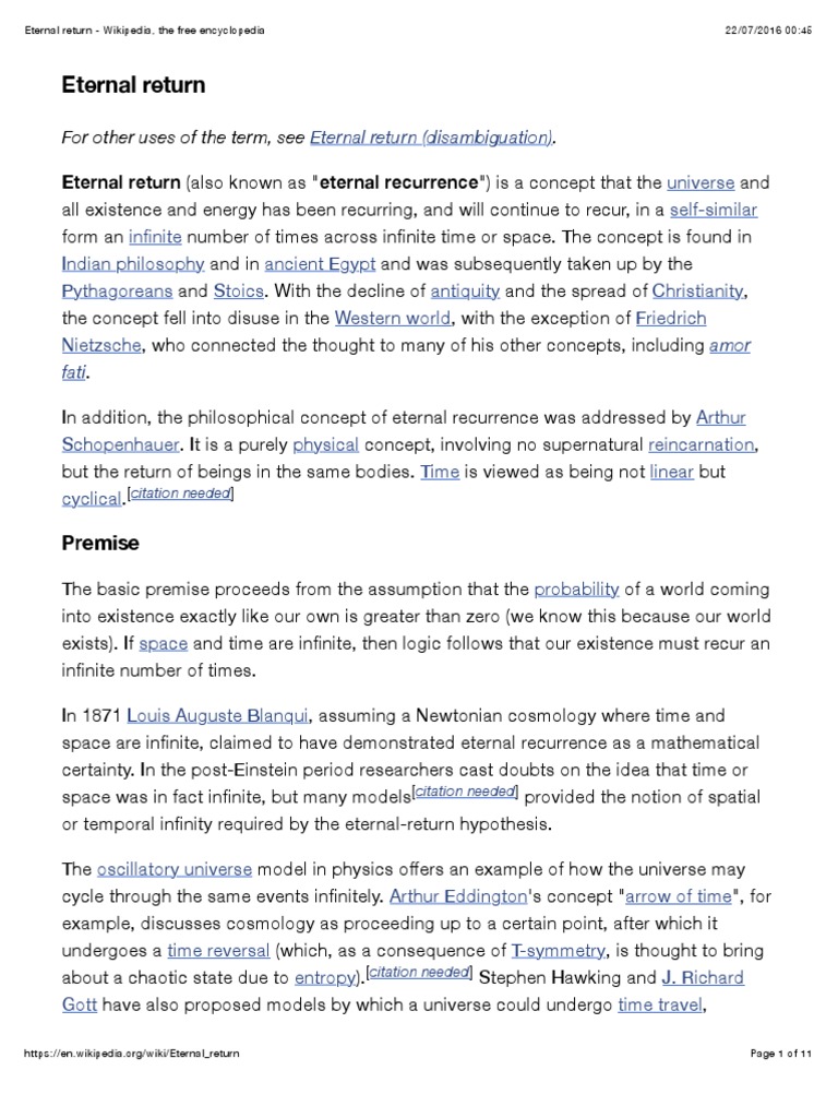 Eternal Return Wikipedia Metaphysics Physics