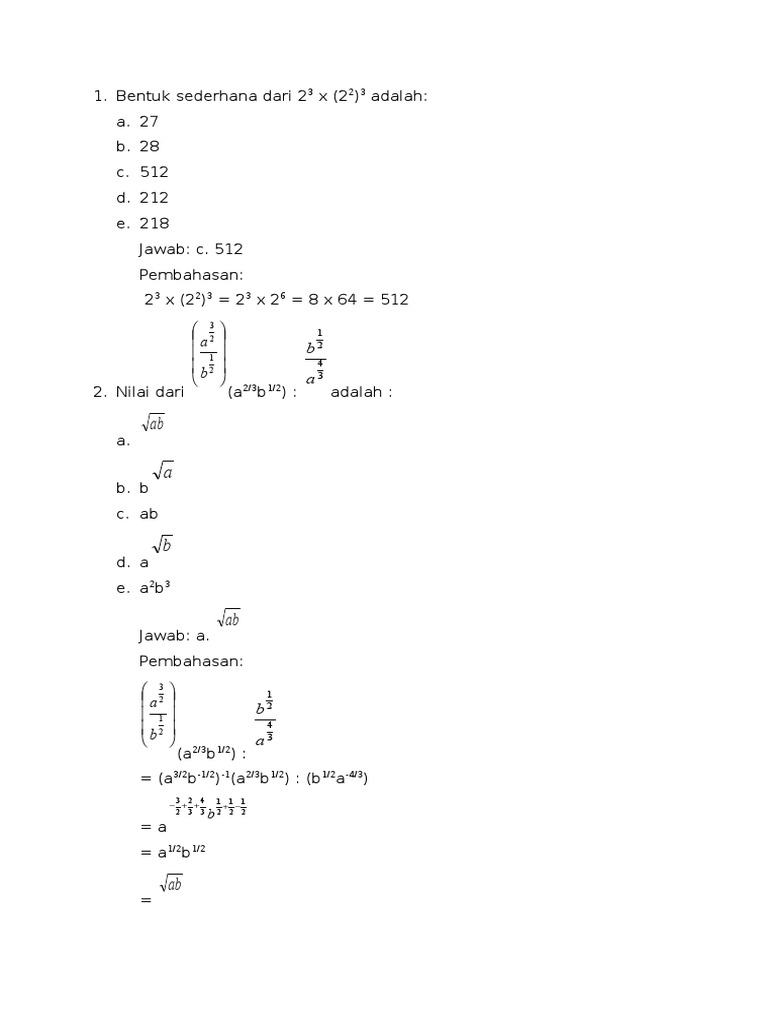 Soal Jawaban Uts Matematika Kelas X