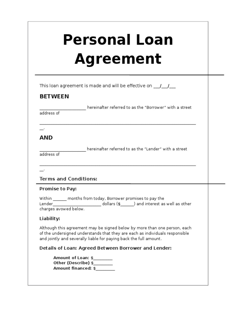 Personal Loan Agreement Template PDF