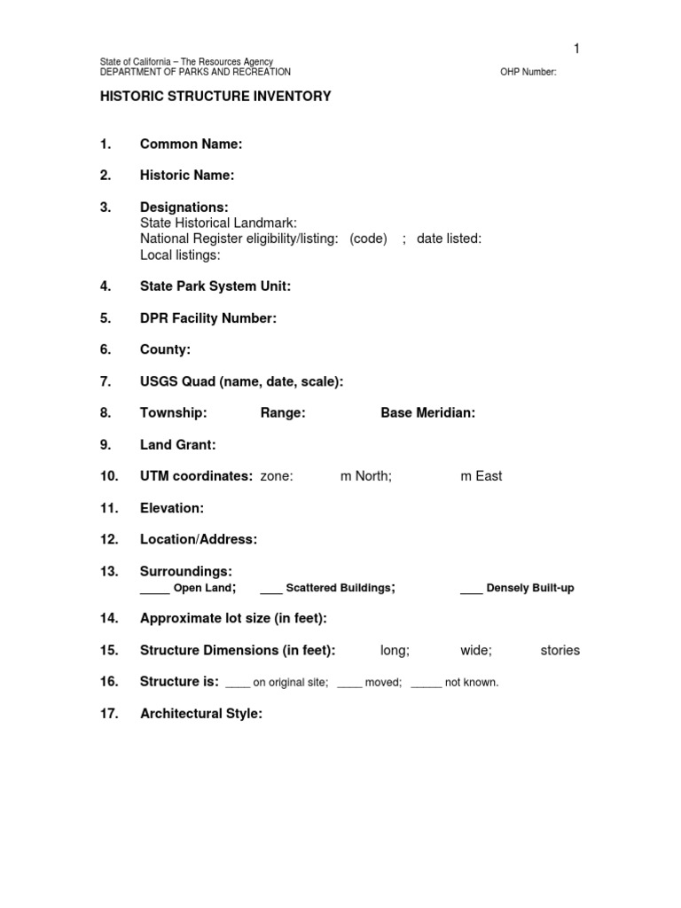 Dpr Historic Structure Assessment Form | Framing (Construction ...