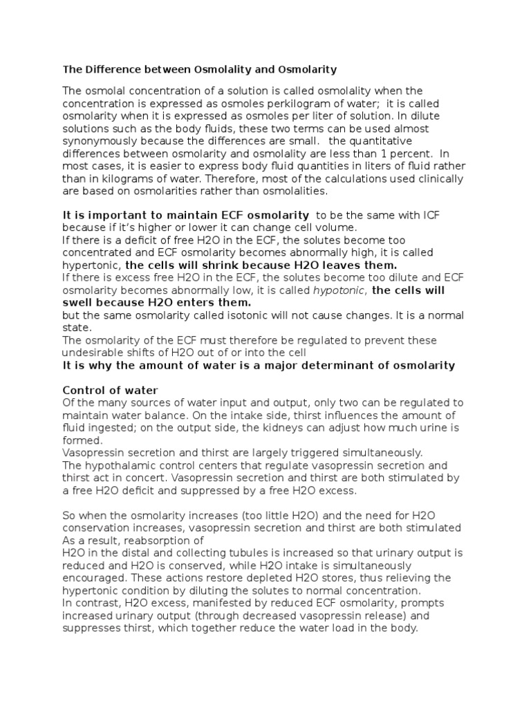 The Difference Between Osmolality and Osmolarity | PDF | Medical