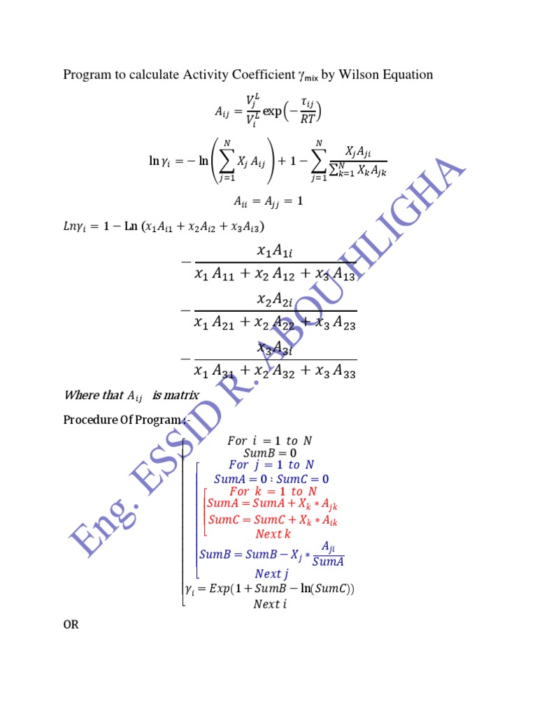 Wilson Activity Coefficient of Mixture | PDF