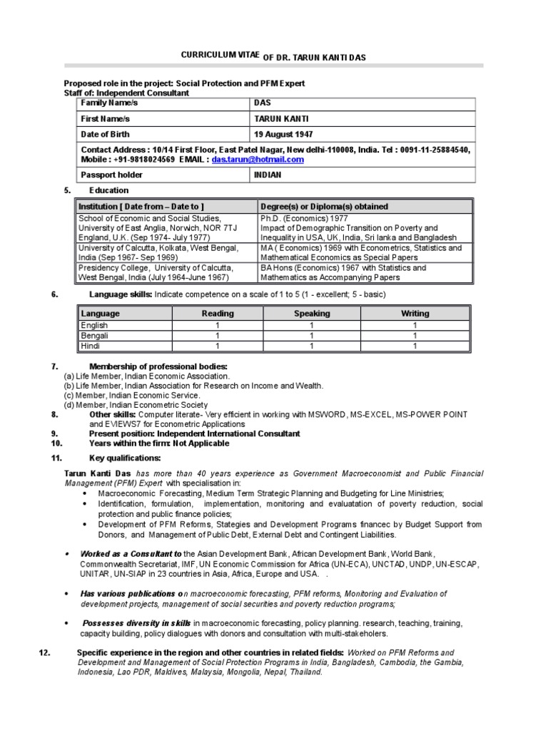 Dr. Tarun Kanti Das: CV & Expertise | PDF | World Bank | Asian ...