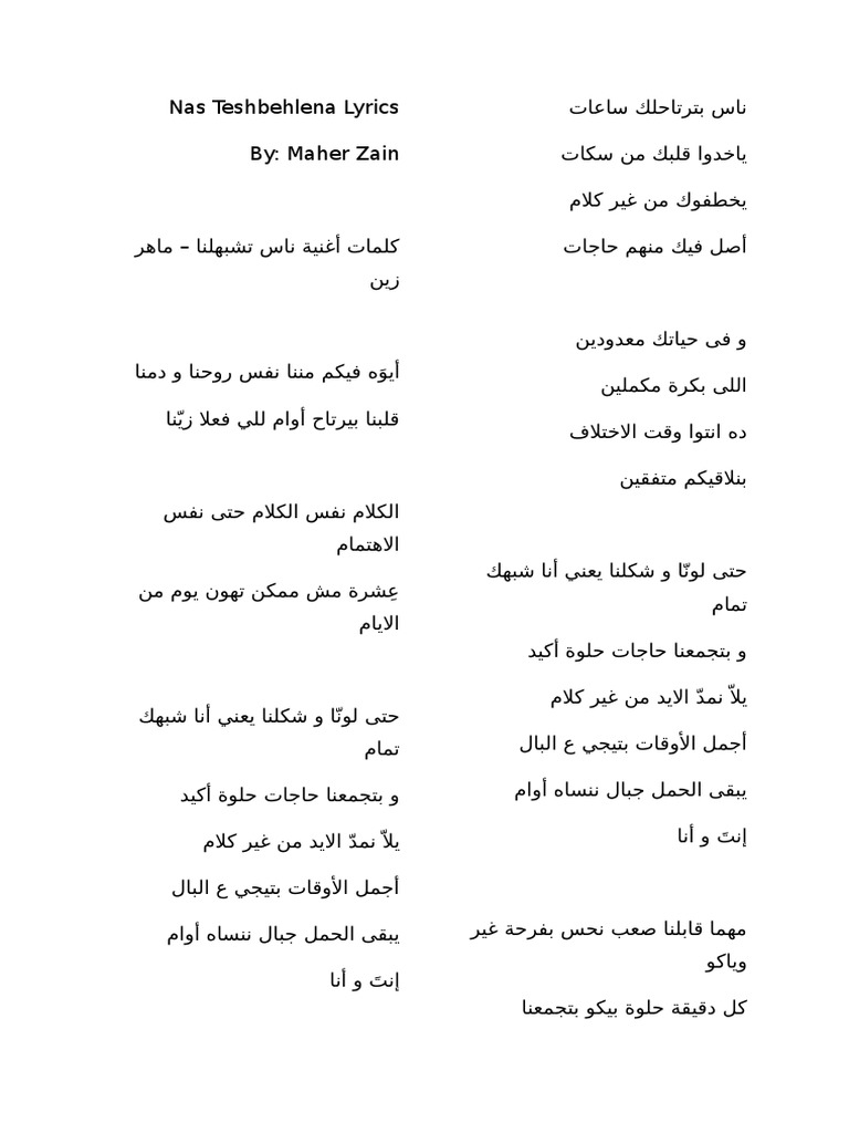 Nas Teshbehlena Meaning In Arabic