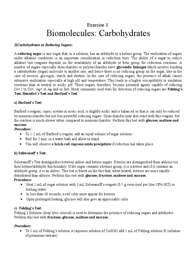 Carbohydrate Testing Procedures | PDF | Carbohydrates | Chemical Compounds