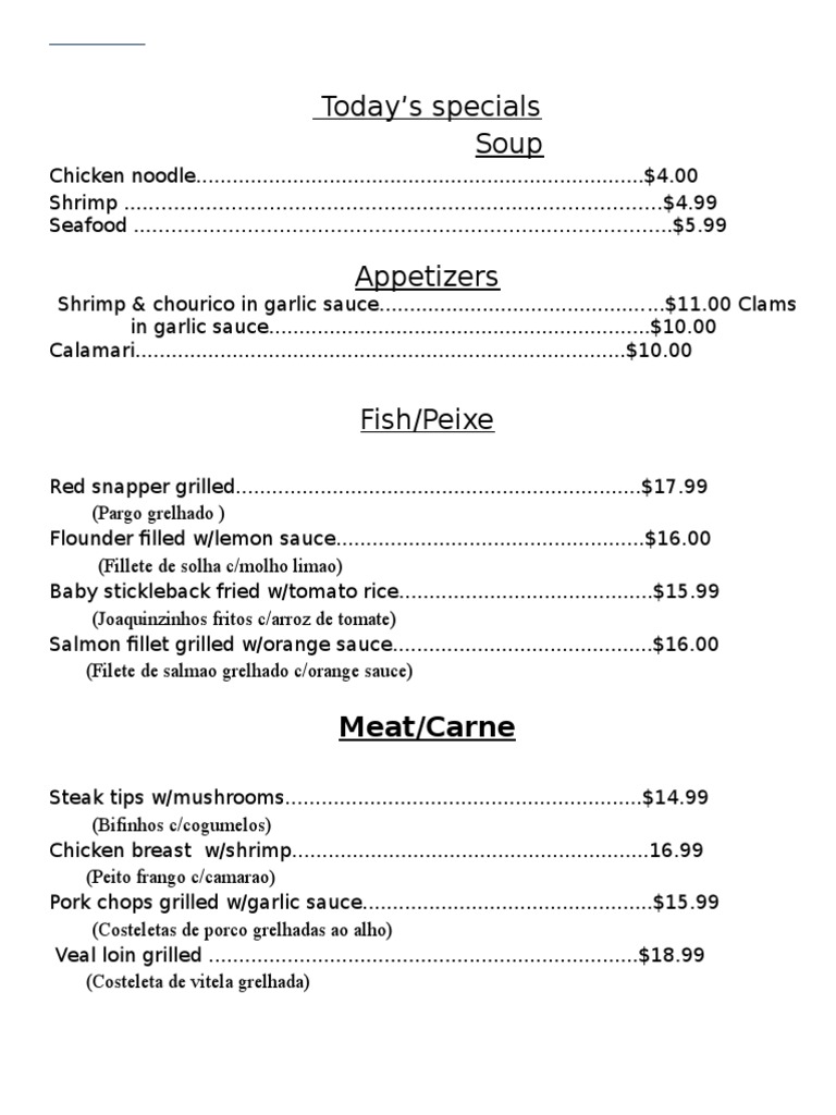 Wednesday's Specials | PDF | Cooking, Food & Wine