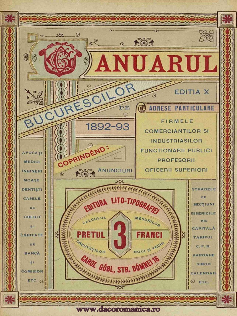 美品  Anuarul Bucurestilor PDF | 1892-1893 帽子