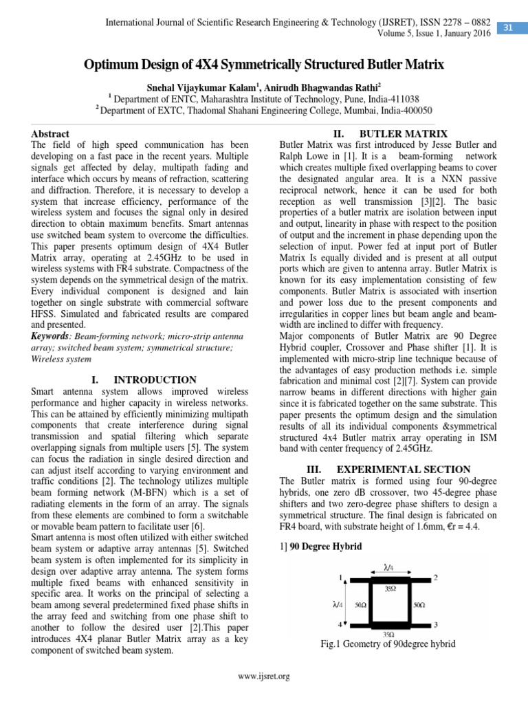 Optimum Design of 4x4 Butler Matrix | PDF | Transmission Line | Antenna ...