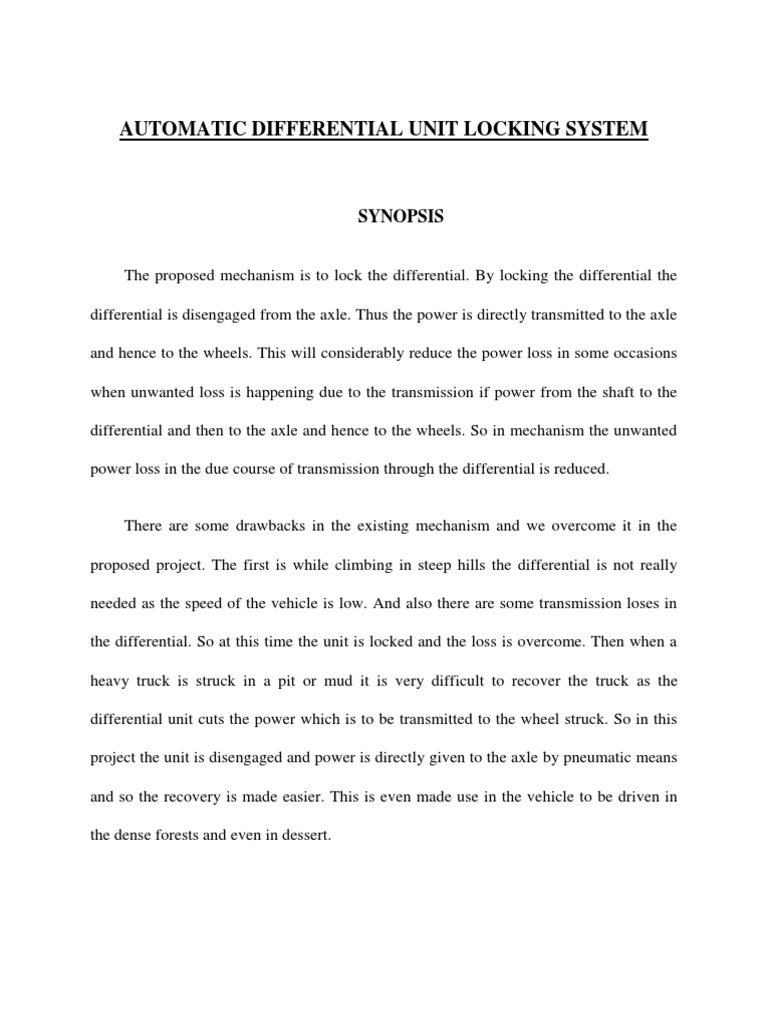 Automatic Differential Unit Locking System PDF Wheel Axle
