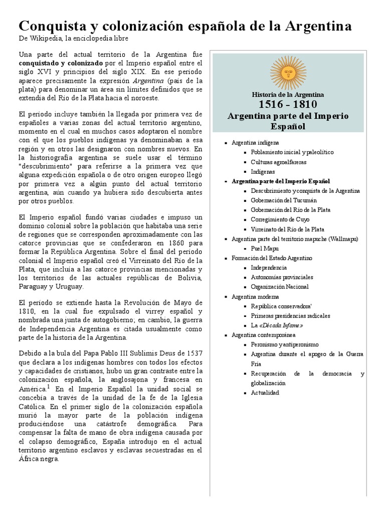 Conquista y Colonización Española de La Argentina Wikipedia, La