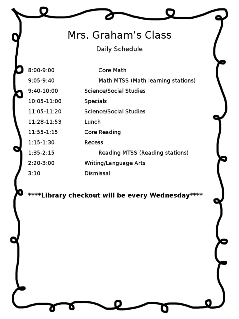 Mrs. Graham's Class Daily Schedule | PDF | Language Arts & Discipline ...