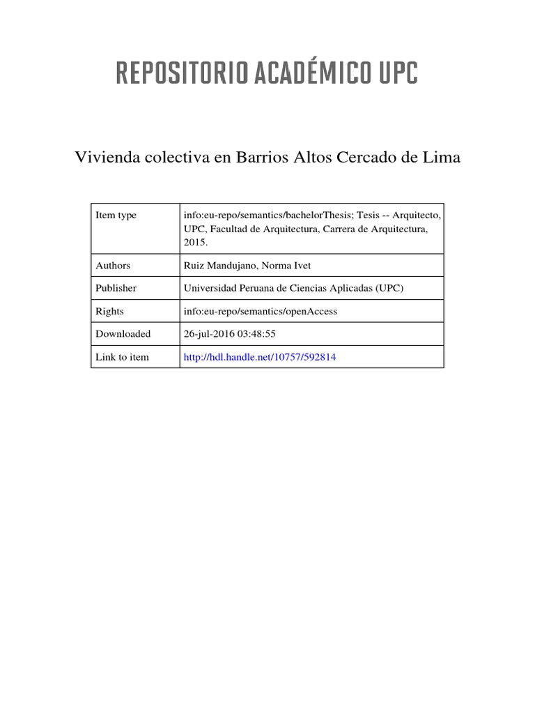 Vivienda Colectiva en Barrios Altos | PDF | Ciudad | Lima