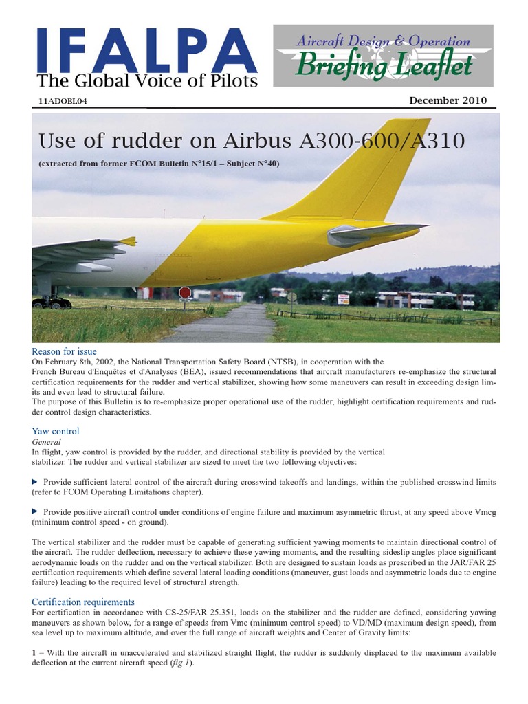 Airbus A300-600/A310 Rudder Use Guide | PDF | Rudder | Flight Dynamics ...