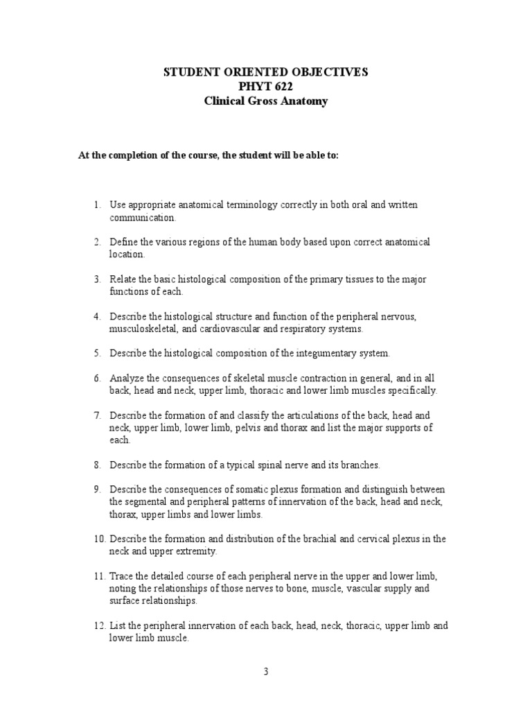Anatomical Objectives and Competencies for Clinical Gross Anatomy ...