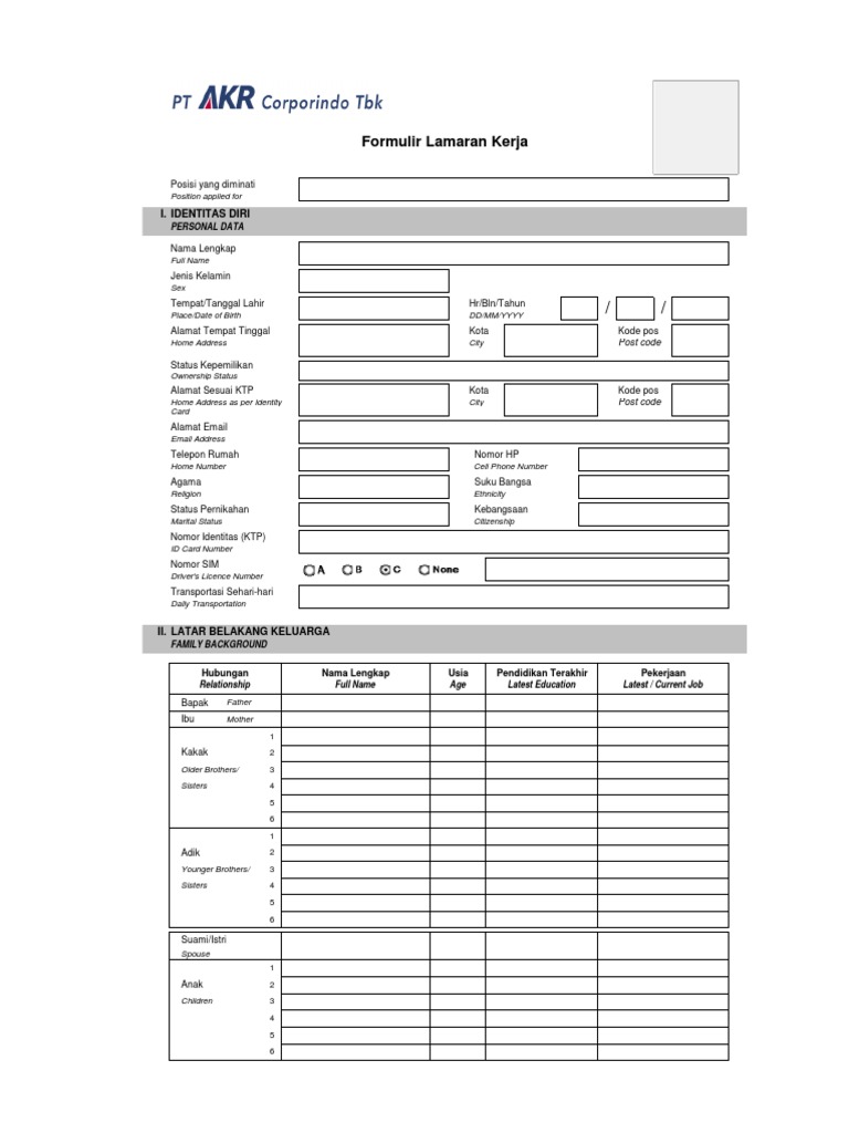 Aplication Form AKR Corpreaerhaorindo TBK | PDF
