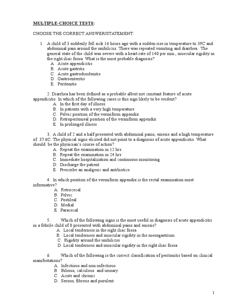 Pediatric Abdominal Pain Diagnosis Quiz | PDF | Irritable Bowel ...