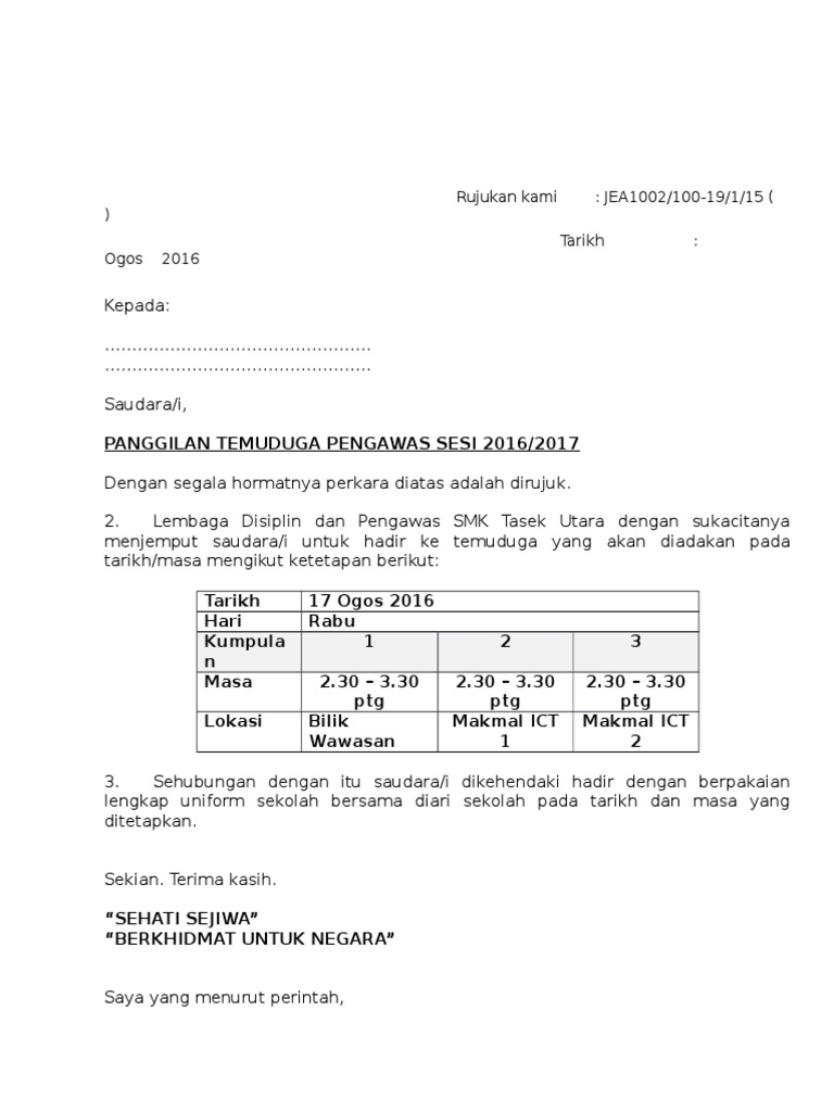 Contoh Surat Panggilan Jpa
