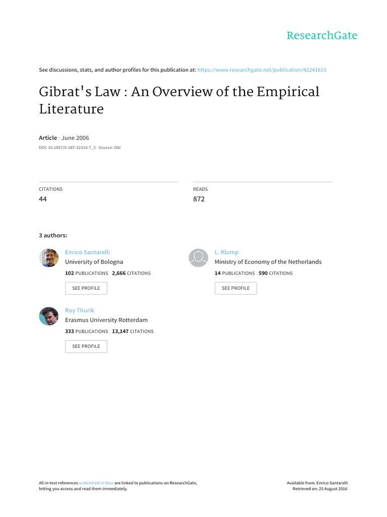 Gibrat's Law An Overview of The Empirical Literature June 2006 PDF Cluster Analysis