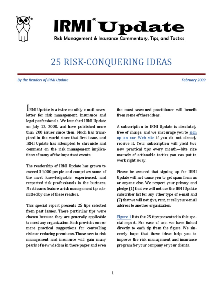 25 Risk Conquering Ideas | PDF | Underwriting | Insurance