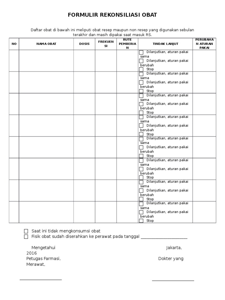 Form Rekonsiliasi Obat