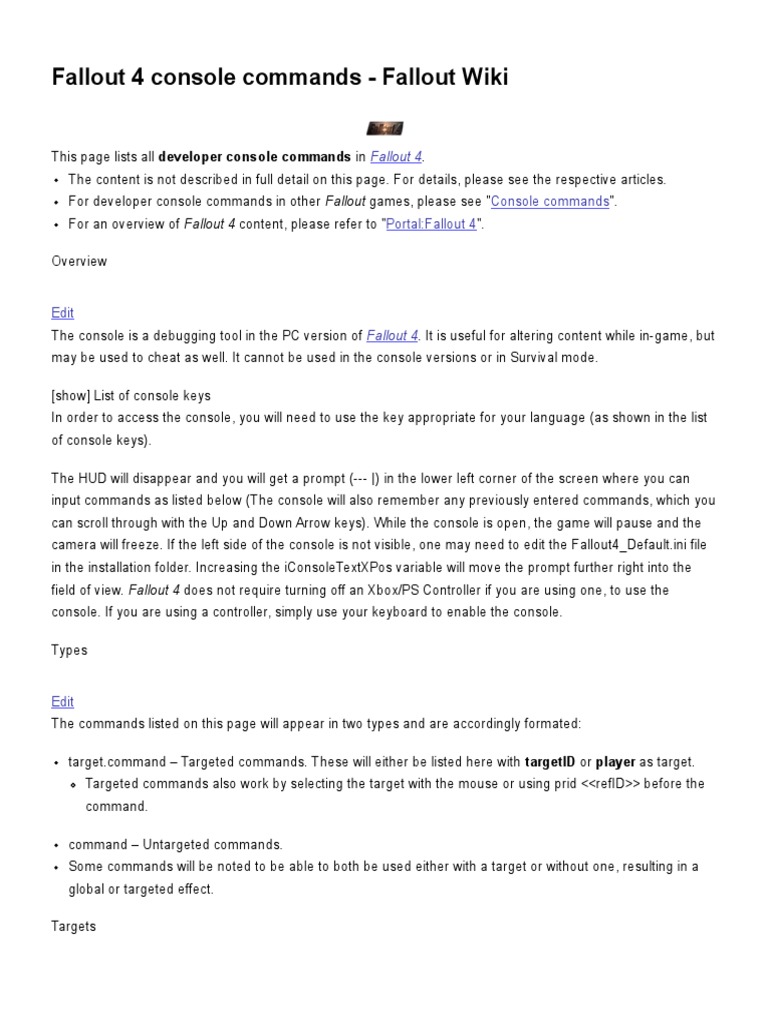 Fallout 4 Console Commands | PDF | Field Of View | Command Line Interface