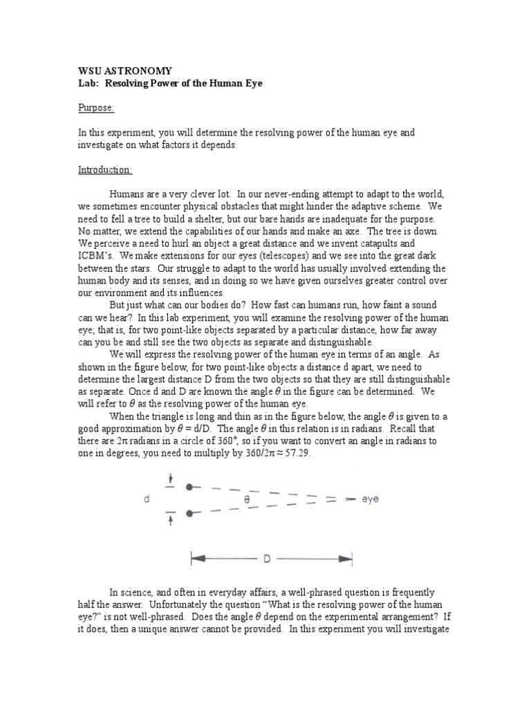 Wsu Astronomy Lab: Resolving Power of The Human Eye | PDF | Angular ...