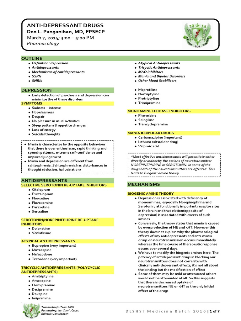 Atypical Antidepressants Overview | PDF | Antidepressant | Selective ...