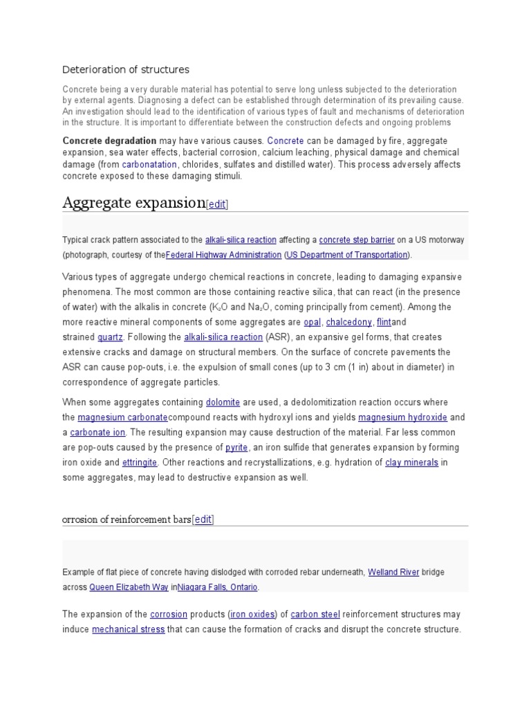Aggregate Expansion Deterioration of Structures PDF Concrete