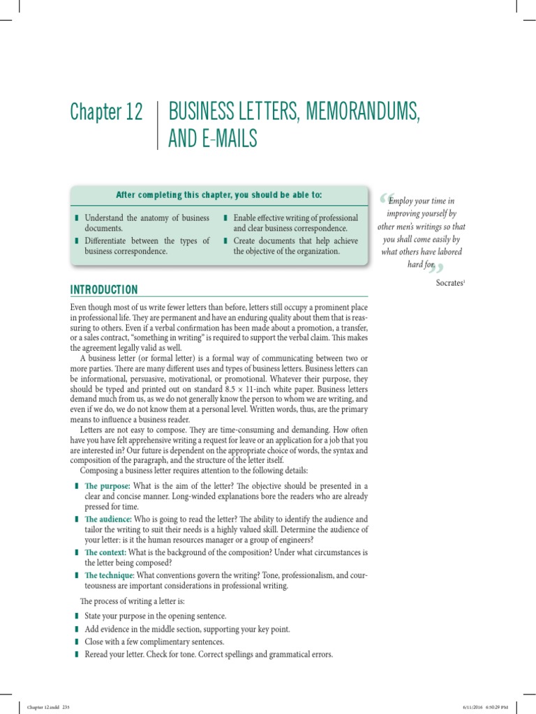 Chapter 12 Letters, Emails, Memos | Memorandum | Paragraph