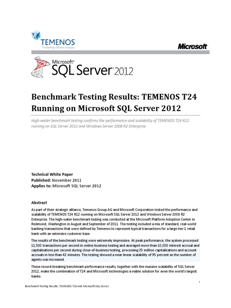 Temenos and SQL Server Highwater Benchmark Report - Final PDF | PDF