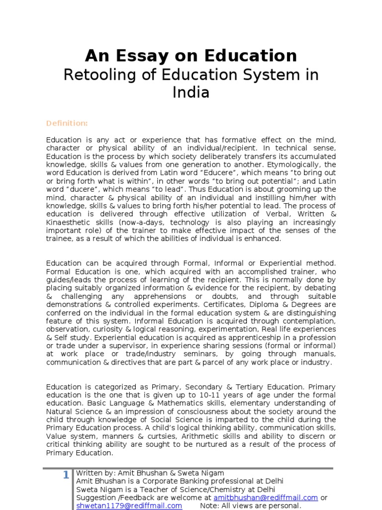 short essay on education system