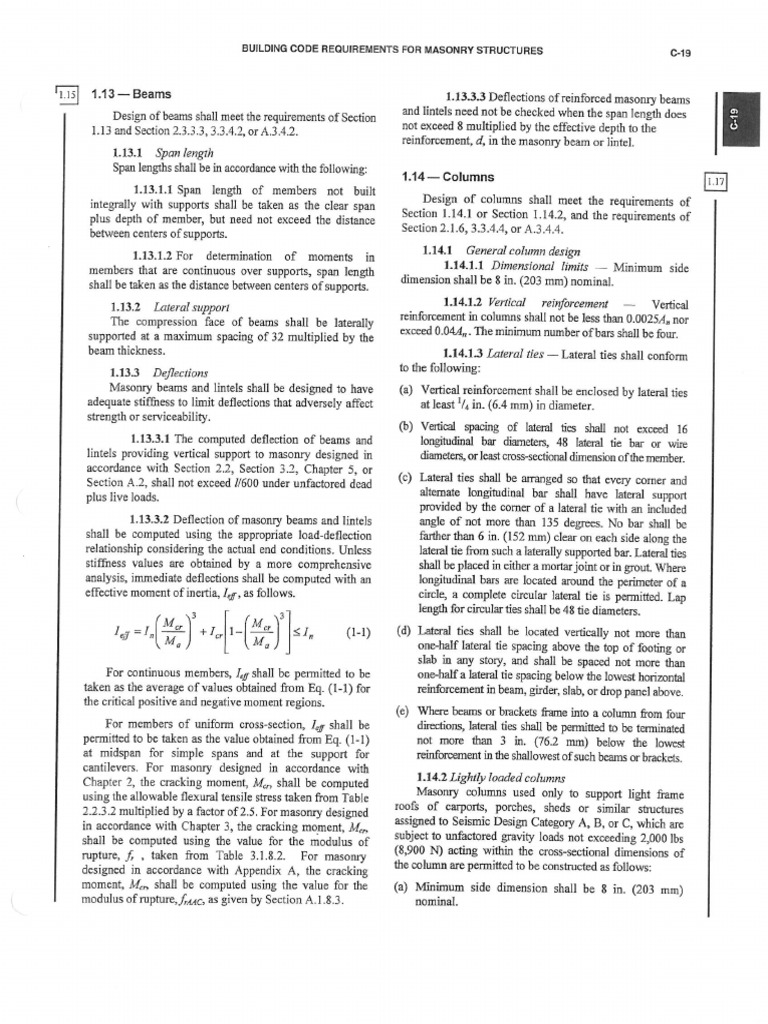 Building Code Requirements For Masonry Structures TMS40208, ACI 53008