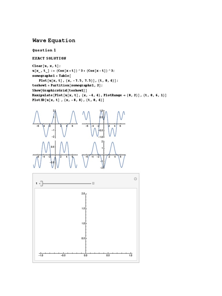 Wave Equation Solutions and Plots | PDF | Calculus | Differential Calculus