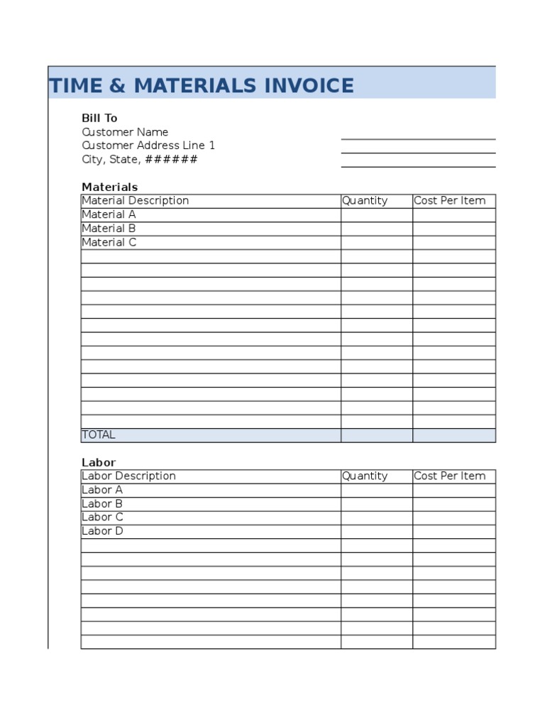 Time & Materials Invoice Template | PDF