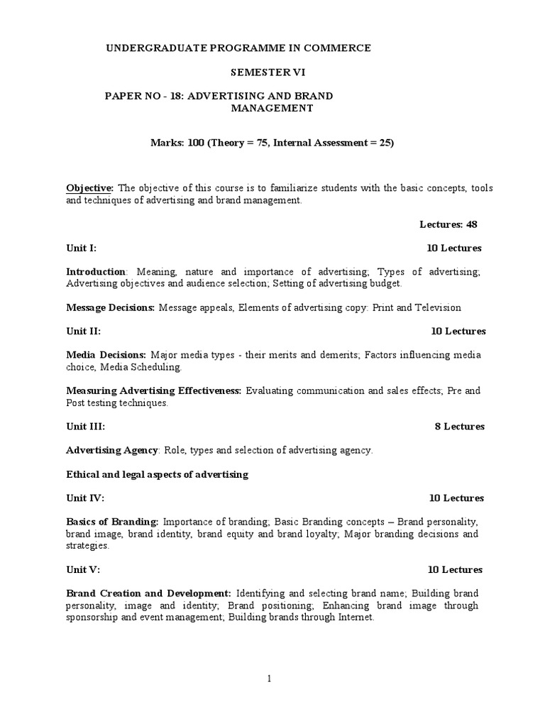 Advertising And Brand Management Pdf Brand Lecture